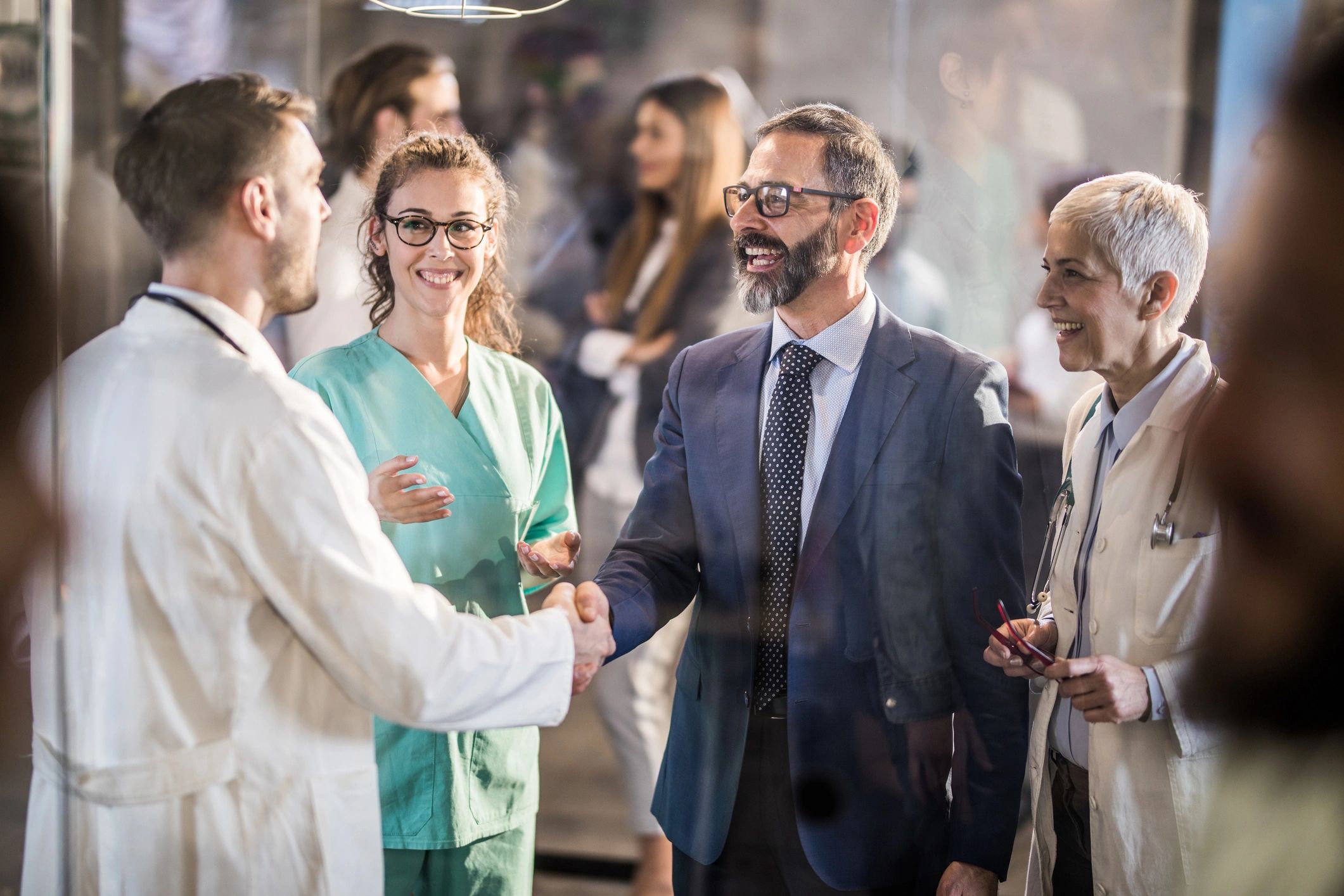 Professional handshake in a networking setting