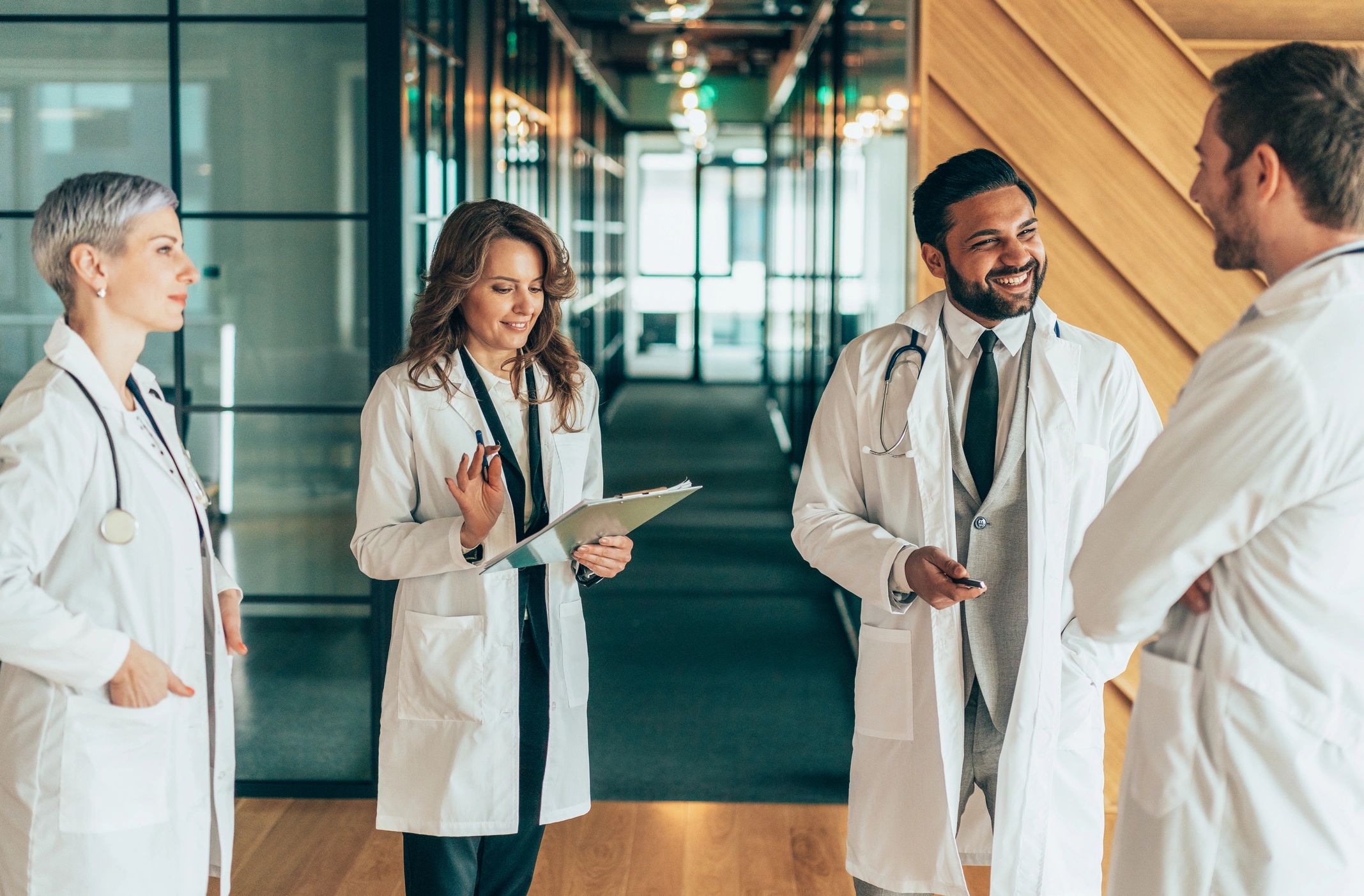 Medical team in discussion in a hospital setting
