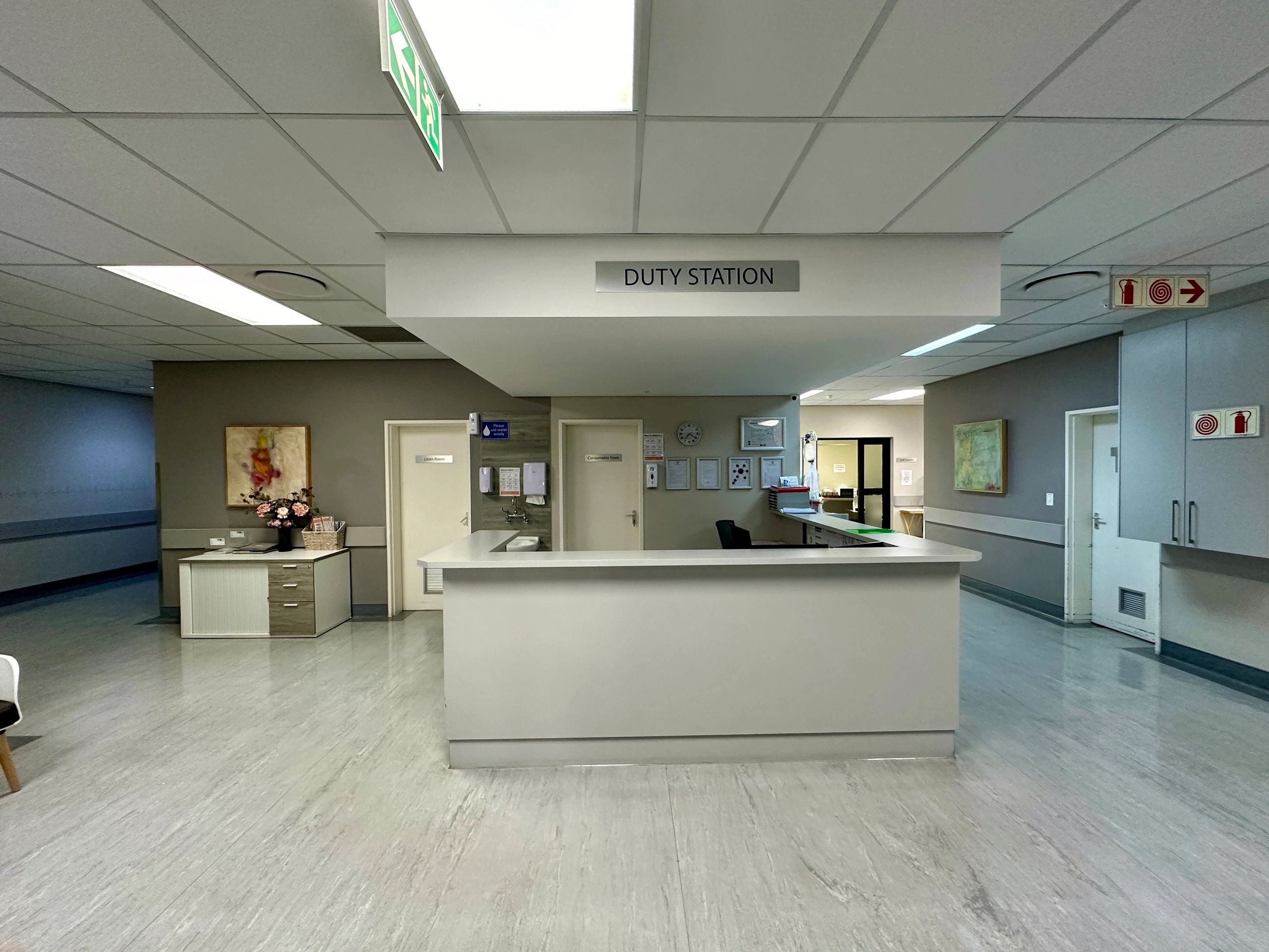 Modern hospital corridor and reception area